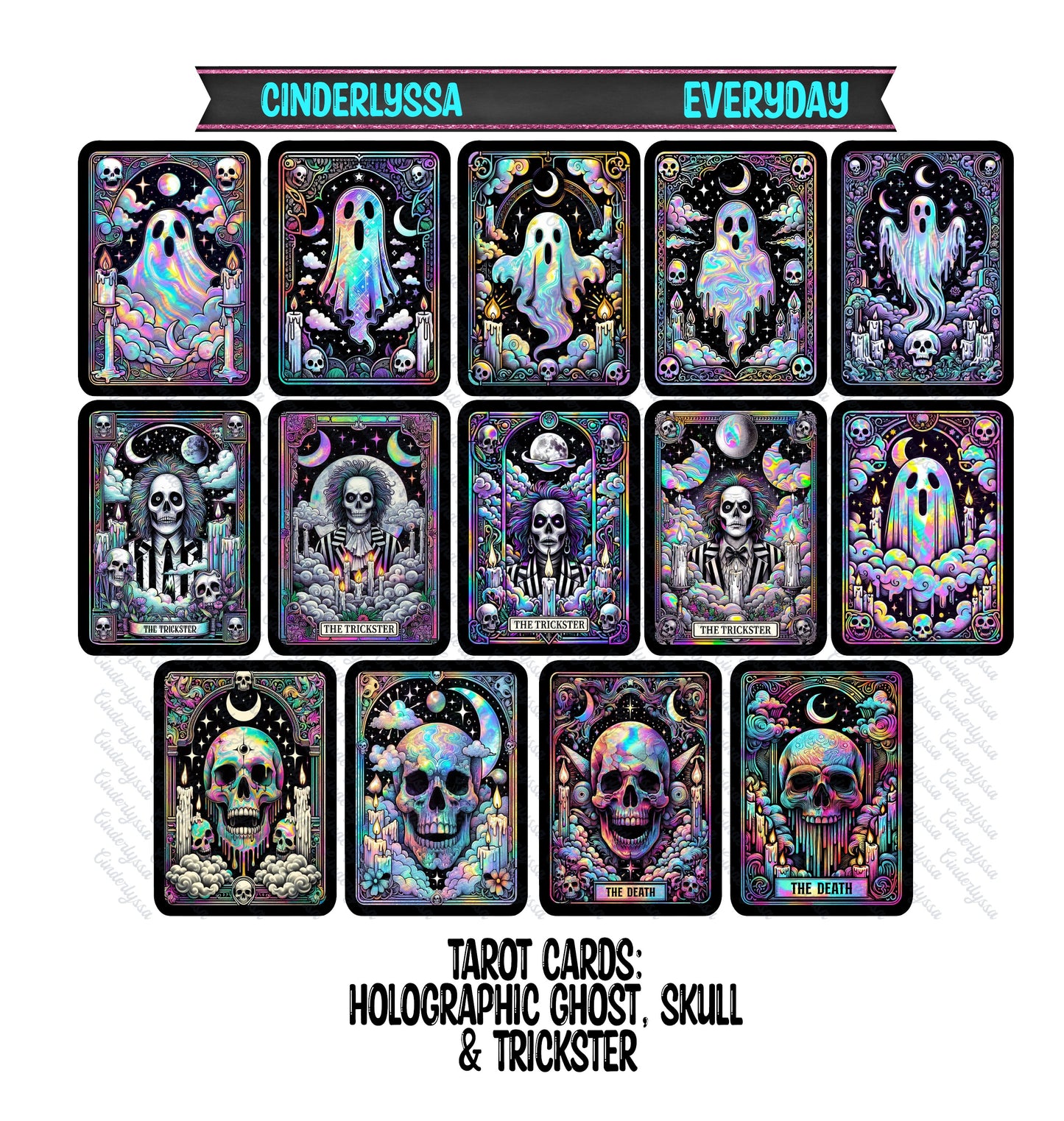 Tarot Cards: Horror Movie Slashers and Holographic Style Dual Cavity Cardstock Silicone Mold, Aroma Bead Molds, Car Freshener Mold, Premium Cardstock Images