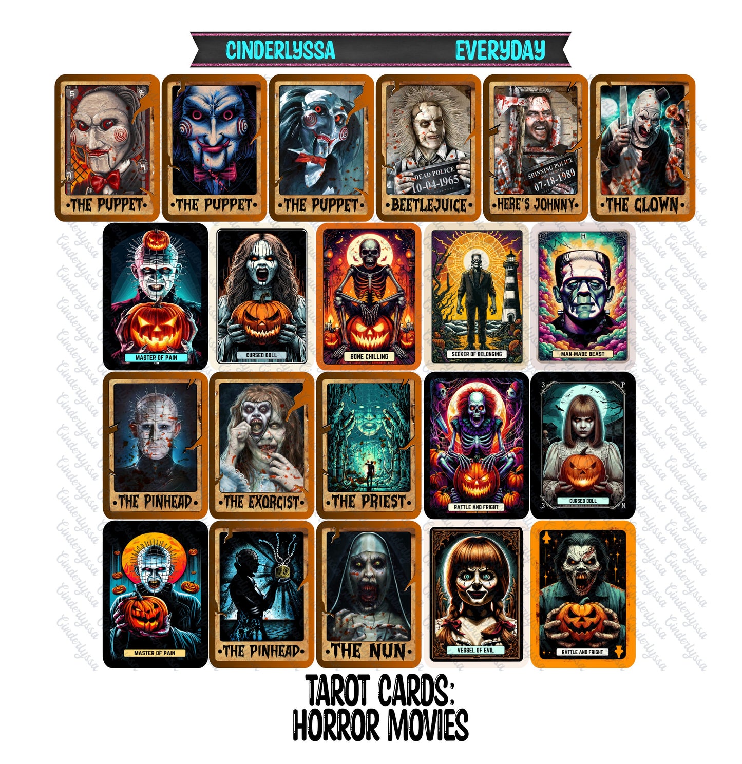 Tarot Cards: Horror Movie Slashers and Holographic Style Dual Cavity Cardstock Silicone Mold, Aroma Bead Molds, Car Freshener Mold, Premium Cardstock Images