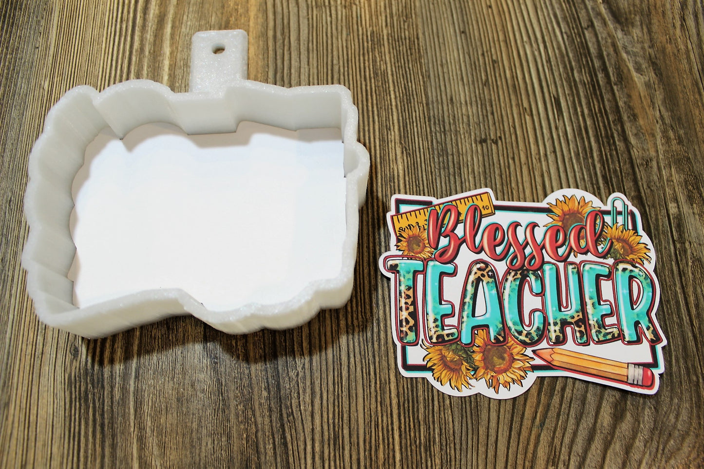 Blessed Teacher: Ruler, Sunflower, Pencil, Leopard Print Silicone Mold with leopard print, Aroma Bead Molds, Car Freshener Mold