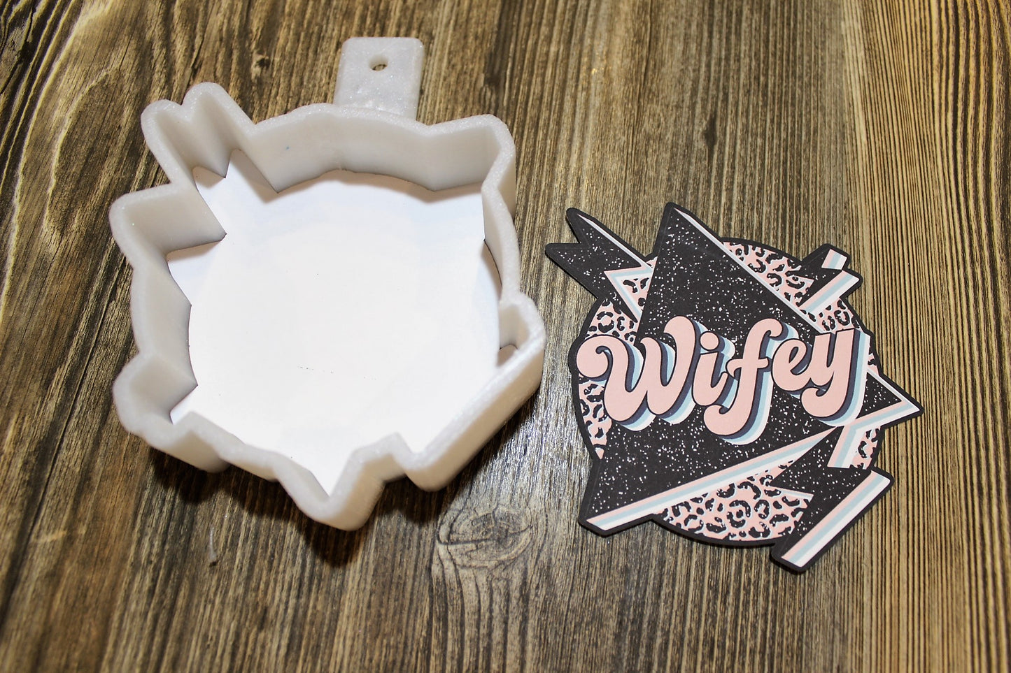 Wifey: Lightning Bolt with Pink Leopard Print Silicone Mold, Aroma Bead Molds, Car Freshener Mold, Premium Cardstock Images