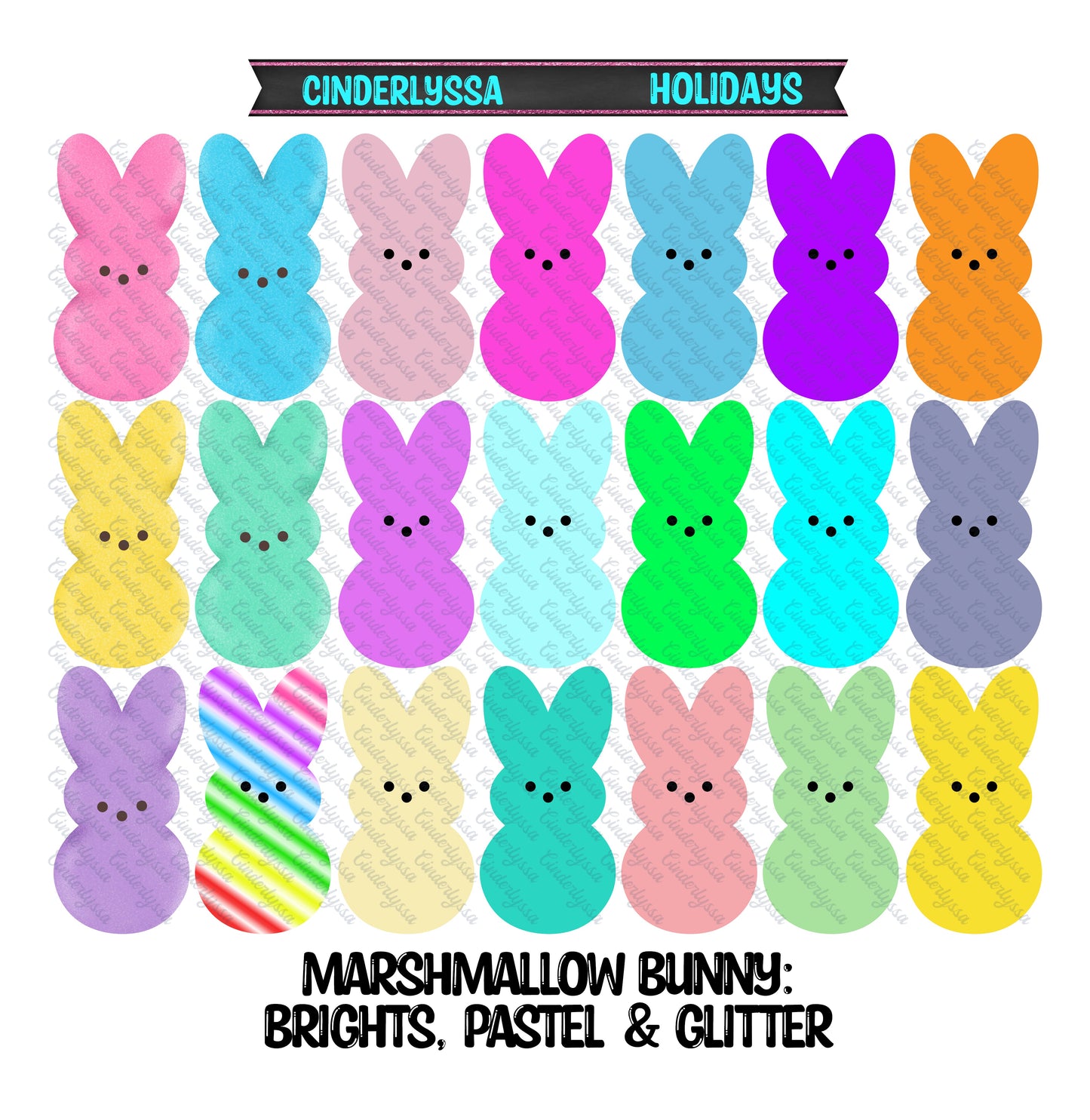 Marshmallow Bunny: Bright & Pastel Mix Set Silicone Mold, Aroma Bead Molds, Car Freshener Mold, Premium Cardstock Images