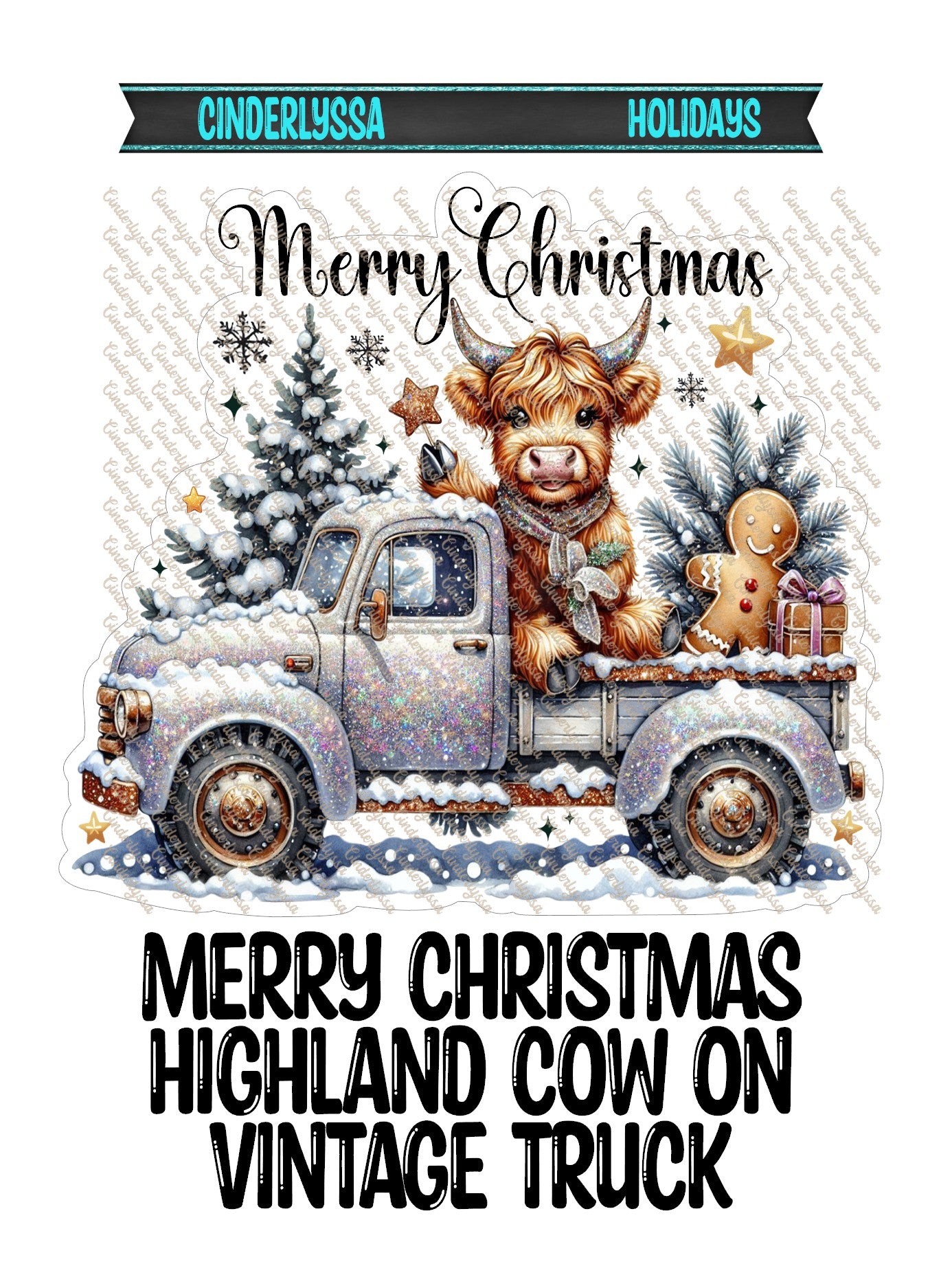 Merry Christmas Highland Cow on Vintage Truck Silicone Mold, Aroma Bead Molds, Car Freshener Mold