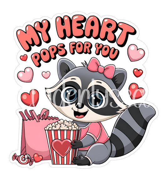 My Heart Pops For You Raccoon With Popcorn Cardstock Silicone Mold, Aroma Bead Molds, Car Freshener Mold, Premium Cardstock Images