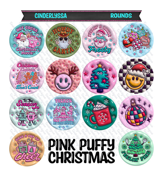 3 inch Round Pink Puffy Christmas: Cardstock Only for freshies - NO MOLD for Aroma Bead Molds, Car Freshener, Premium Cardstock Images