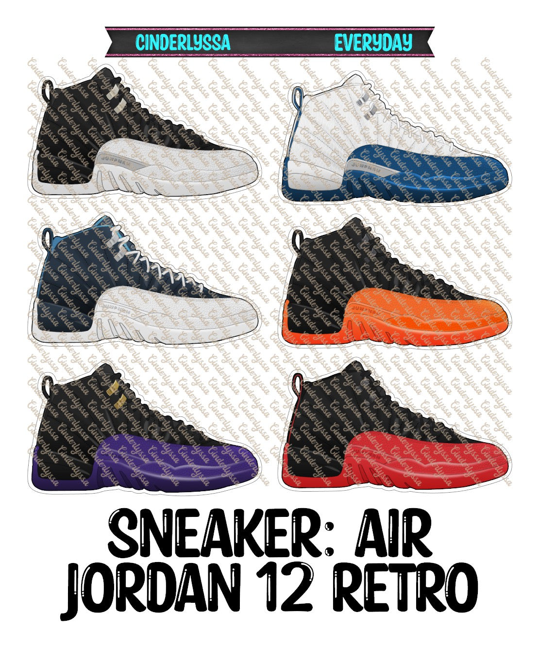 Sneaker: Air Jordan 12 Retro Multiple Colored Shoes Cardstock Silicone Mold, Aroma Bead Molds, Car Freshener Mold, Premium Cardstock Images