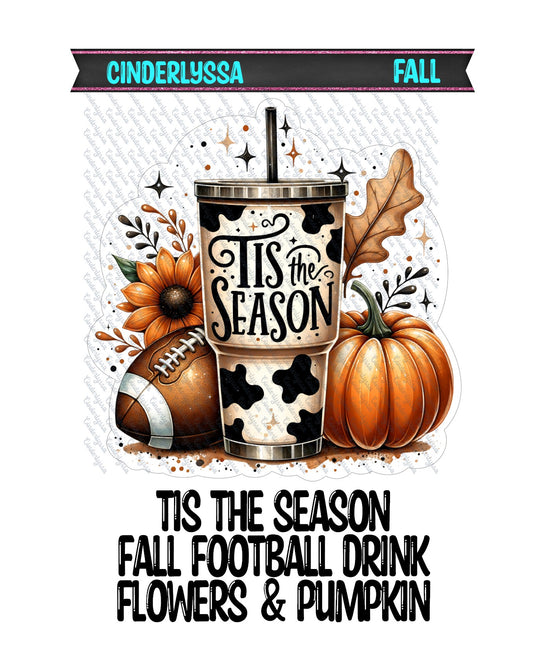 Tis The Season Fall Football Drink, Flowers & Pumpkin: Cow Print Tumbler Silicone Mold, Aroma Bead Molds, Car Freshener Mold, Premium Cardstock