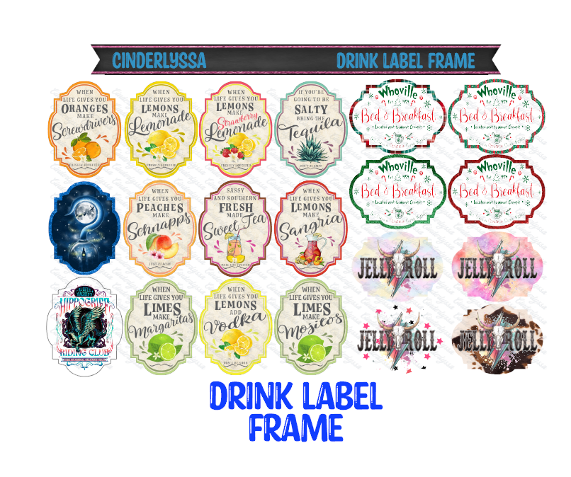 Drink Label Frame With Multiple Insert Options: Whoville, Jelly Roll, Hook, Margaritas, Vodka, Sweet Tea Silicone Mold, Aroma Bead Molds, Car Freshener Mold