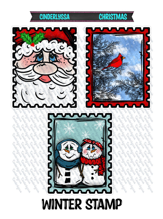 Winter Stamp: Santa, Snowman & Red Cardinal Silicone Mold, Aroma Bead Molds, Car Freshener Mold, Premium Cardstock Images