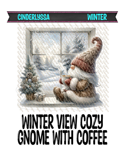 Winter View Cozy Gnome With Coffee Cardstock Silicone Mold, Aroma Bead Molds, Car Freshener Mold, Car Freshies, Premium Cardstock Images