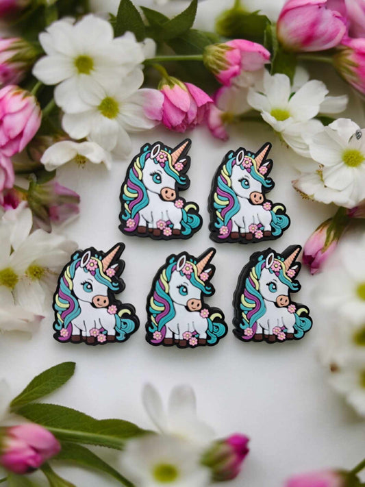 Cute White Unicorn with Colorful Hair Silicone Focal Bead - 1246