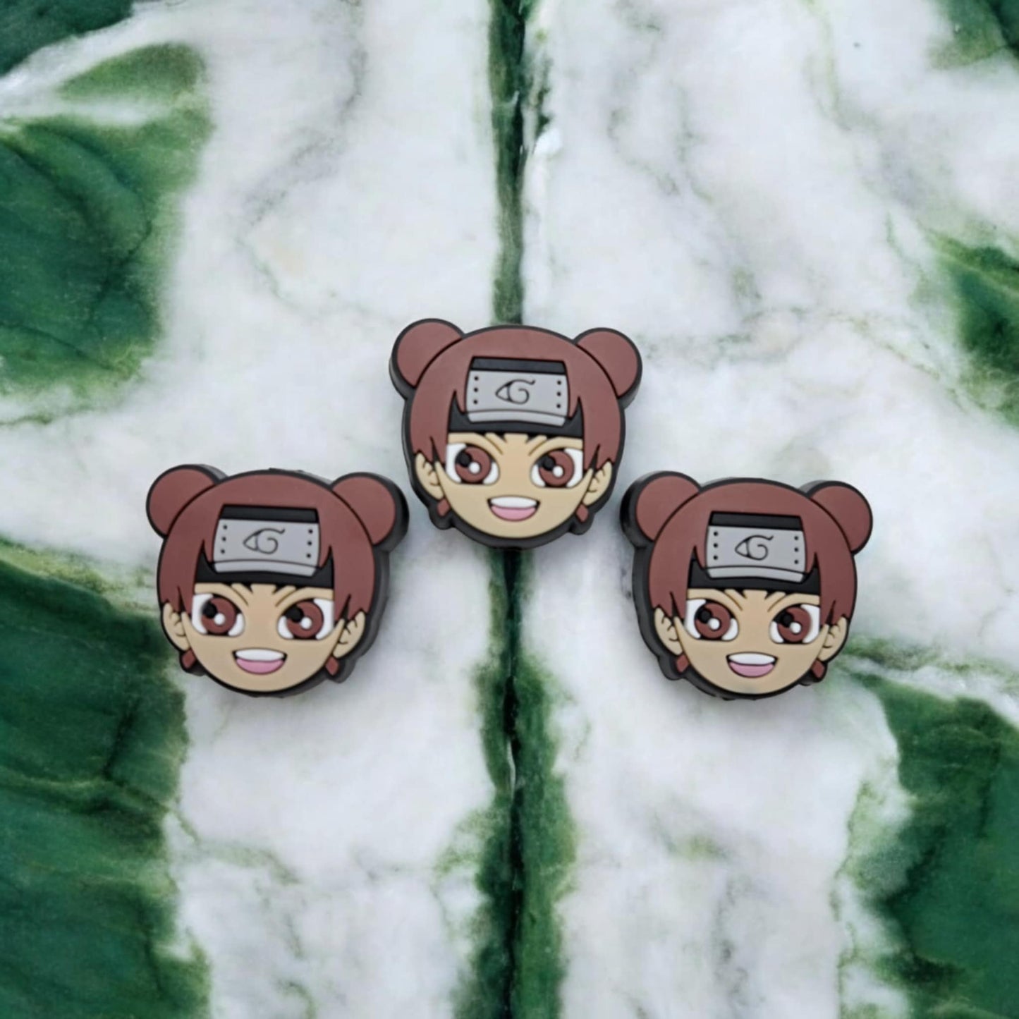 Tenten Face with Brown Hair/Buns & Headband: Naruto Anime Silicone Focal Bead - 1364