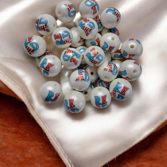 Read Printed in Red/Blue - Dr. Seuss Lettering 20mm White Acrylic Bubblegum Bead