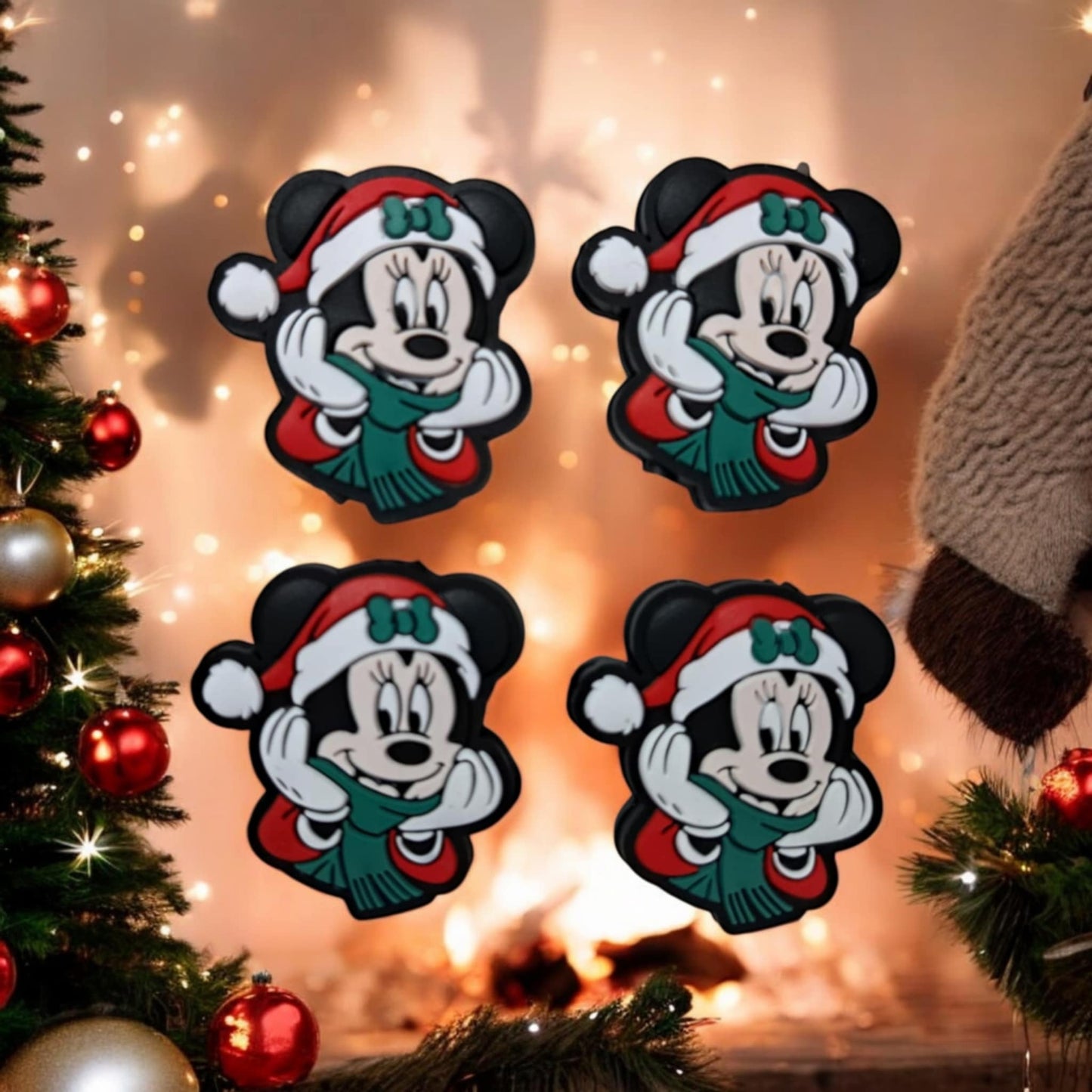 Minnie - Upper Body in Red Christmas Outfit and Hat Silicone Focal Bead