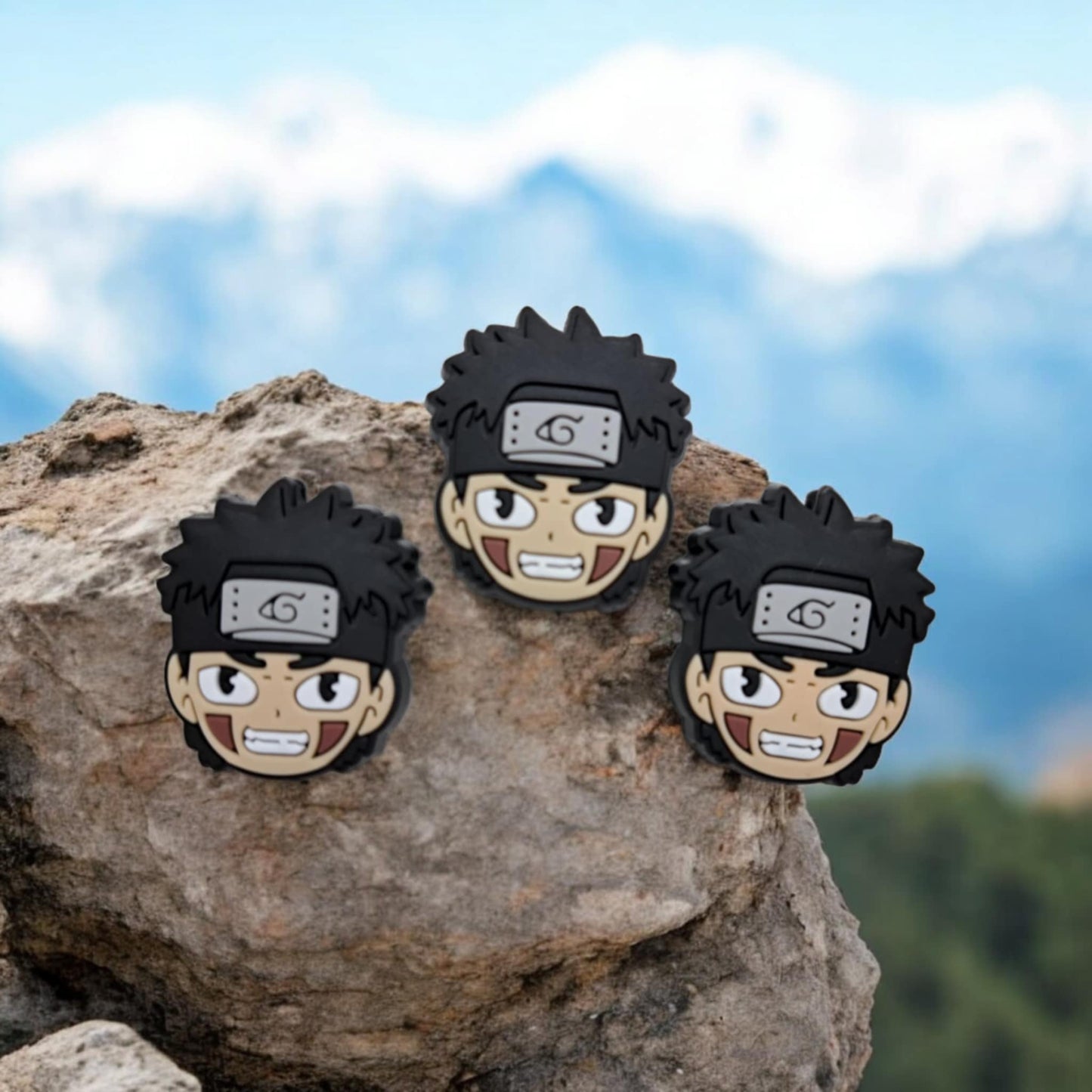 Kiba Inuzuka Face with Black Hair & Headband: Naruto Anime Silicone Focal Bead - 1365