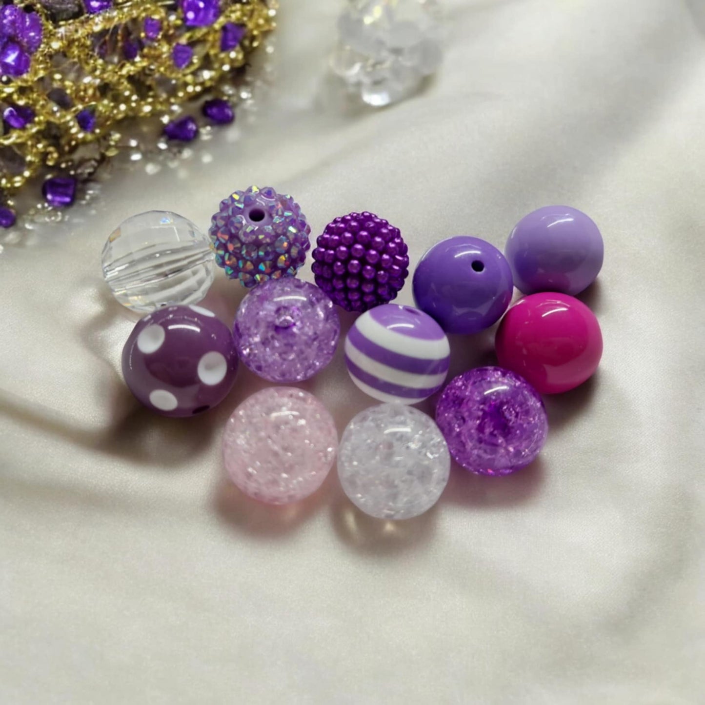 Purple Mix - 20mm Acrylic/Rhinestone Bubblegum Beads