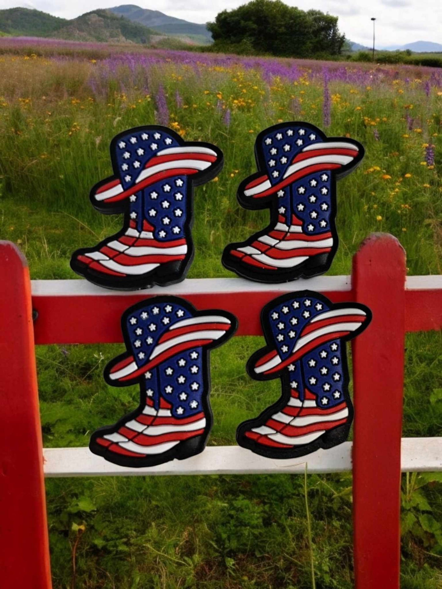 Cowboy Boots & Hat with American Flag Silicone Focal Bead - 0904