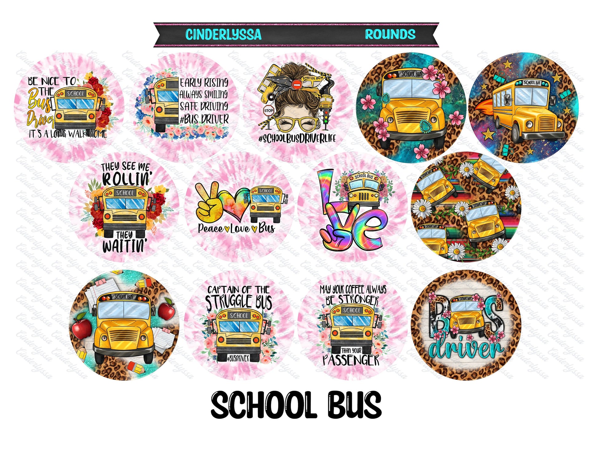 3.75 inch Round: School Bus Mix for Silicone Mold, for Aroma Bead Molds, Car Freshener, Premium Cardstock Images