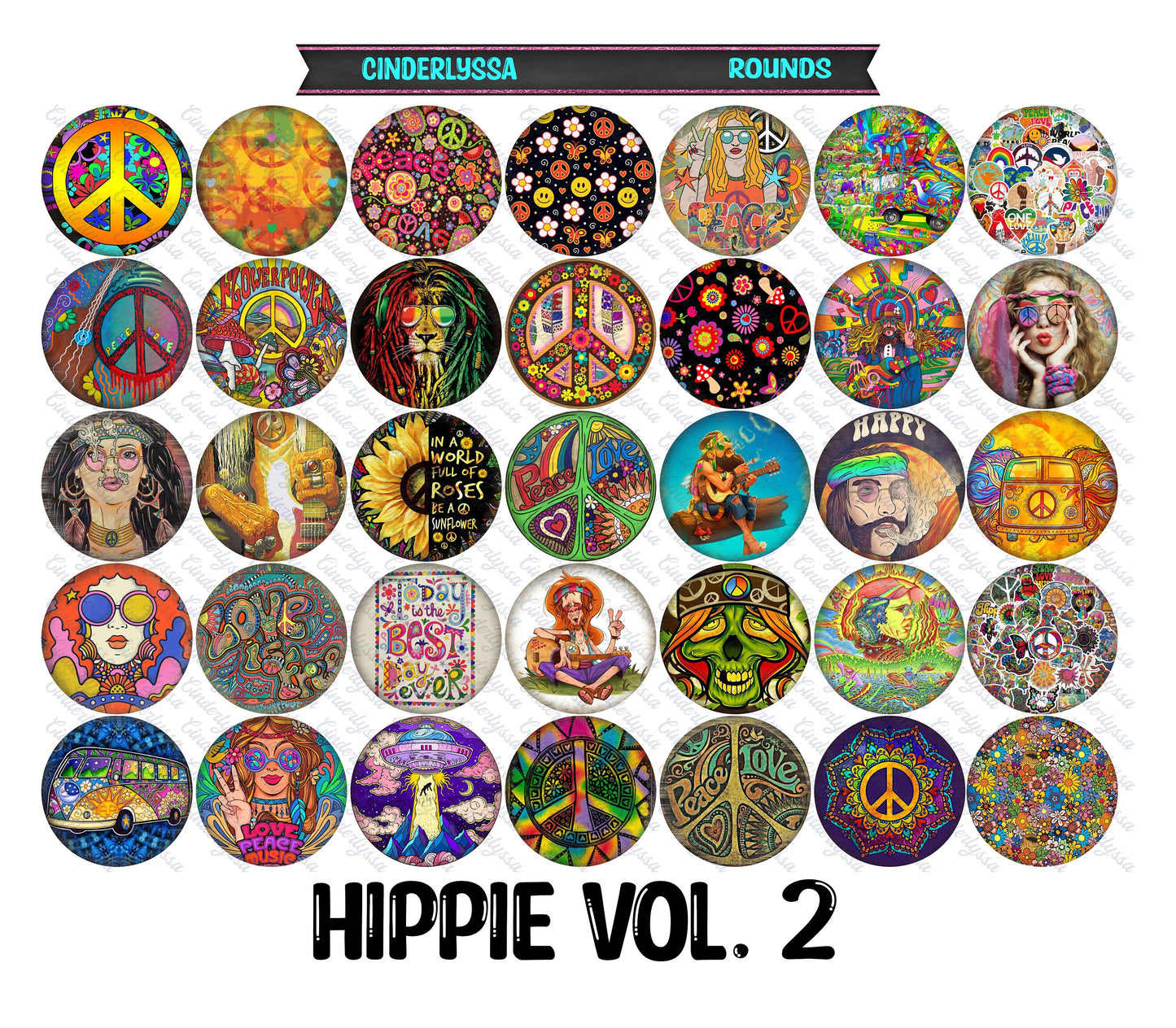 2.5 inch Round Hippie Vol. 2 Cardstock Only for freshies: Aroma Bead Molds, Premium Cardstock Images-NO MOLD