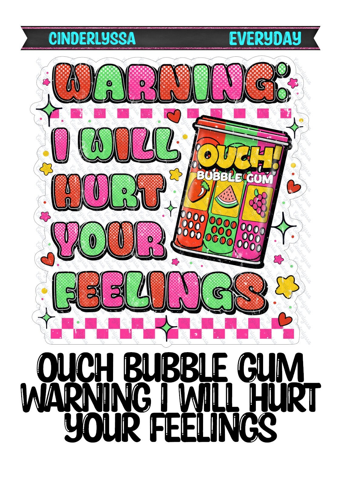 Ouch Bubble Gum Warning I Will Hurt Your Feelings Silicone Mold, Aroma Bead Molds, Car Freshener Mold, Car Freshies,Premium Cardstock Images