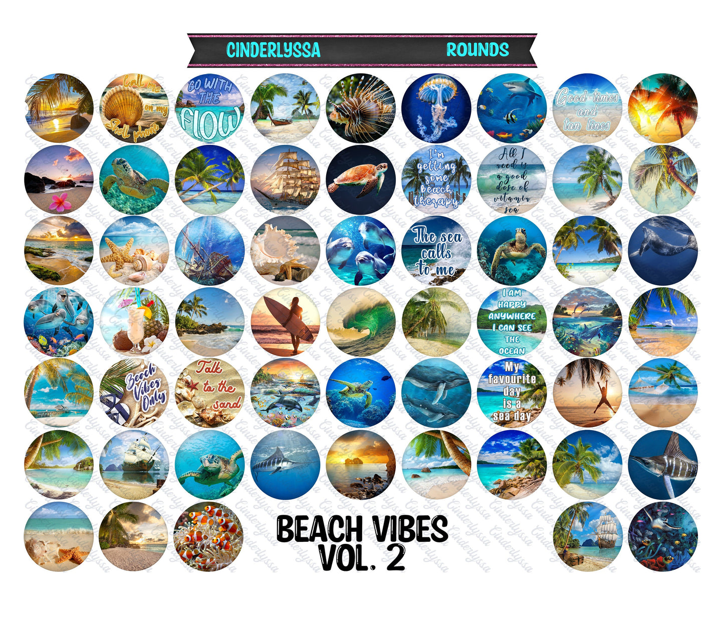 3 inch Round Beach Vibes Vol. 2 Cardstock Only for freshies -NO MOLD: for Aroma Bead Silicone Molds, Car Freshener, Premium Cardstock Image