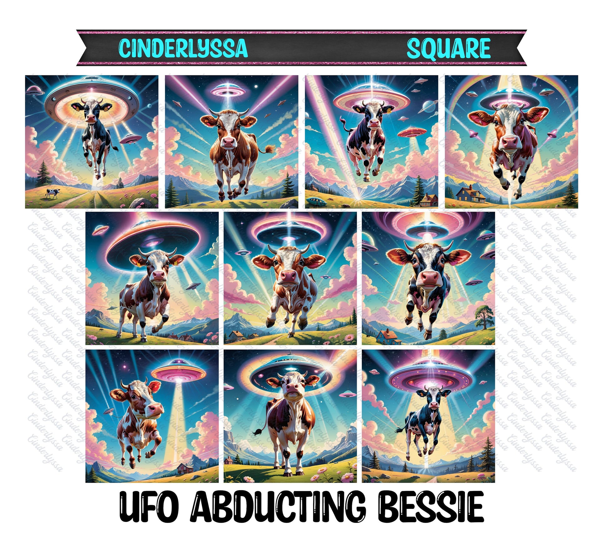 2.5 inch Square 3D UFO Abducting Bessie Only for freshies - NO MOLD: Car Freshener, for Aroma Bead Molds, Premium Cardstock Image