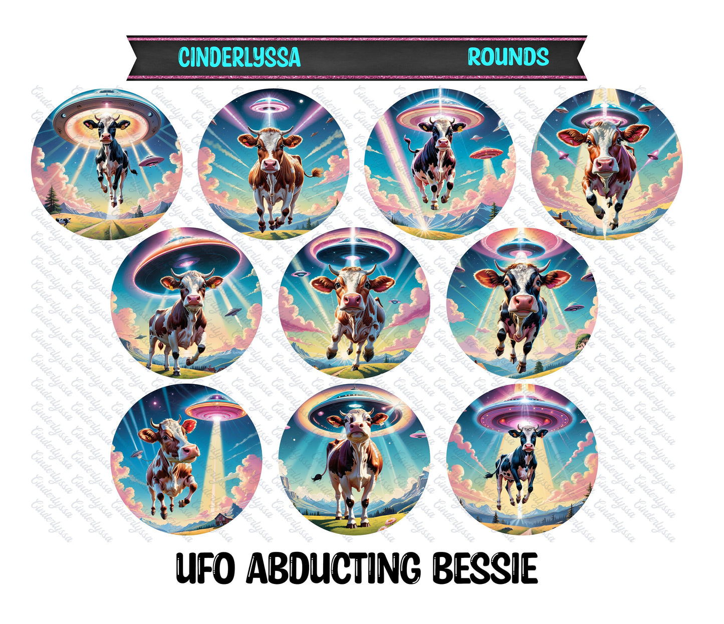 2.5 inch Round UFO Abducting Bessie Cardstock Only for freshies: for Aroma Bead Silicone Molds, Freshie, Premium Cardstock Images - NO MOLD