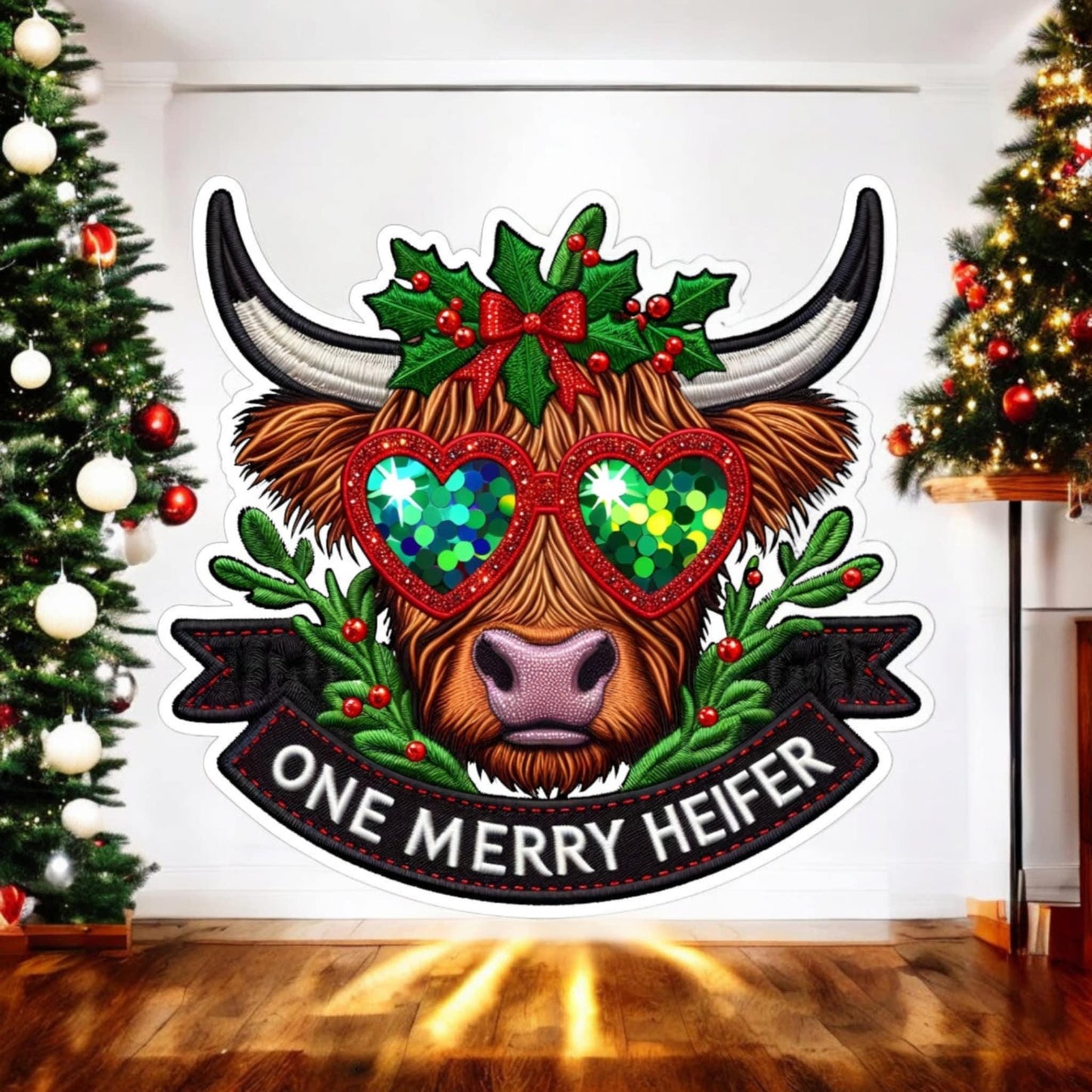 One Merry Heifer: Mistletoe W/Red Heart Sunglasses - Cute Cow Silicone Mold, Aroma Bead Molds, Car Freshener Mold, Premium Cardstock Images