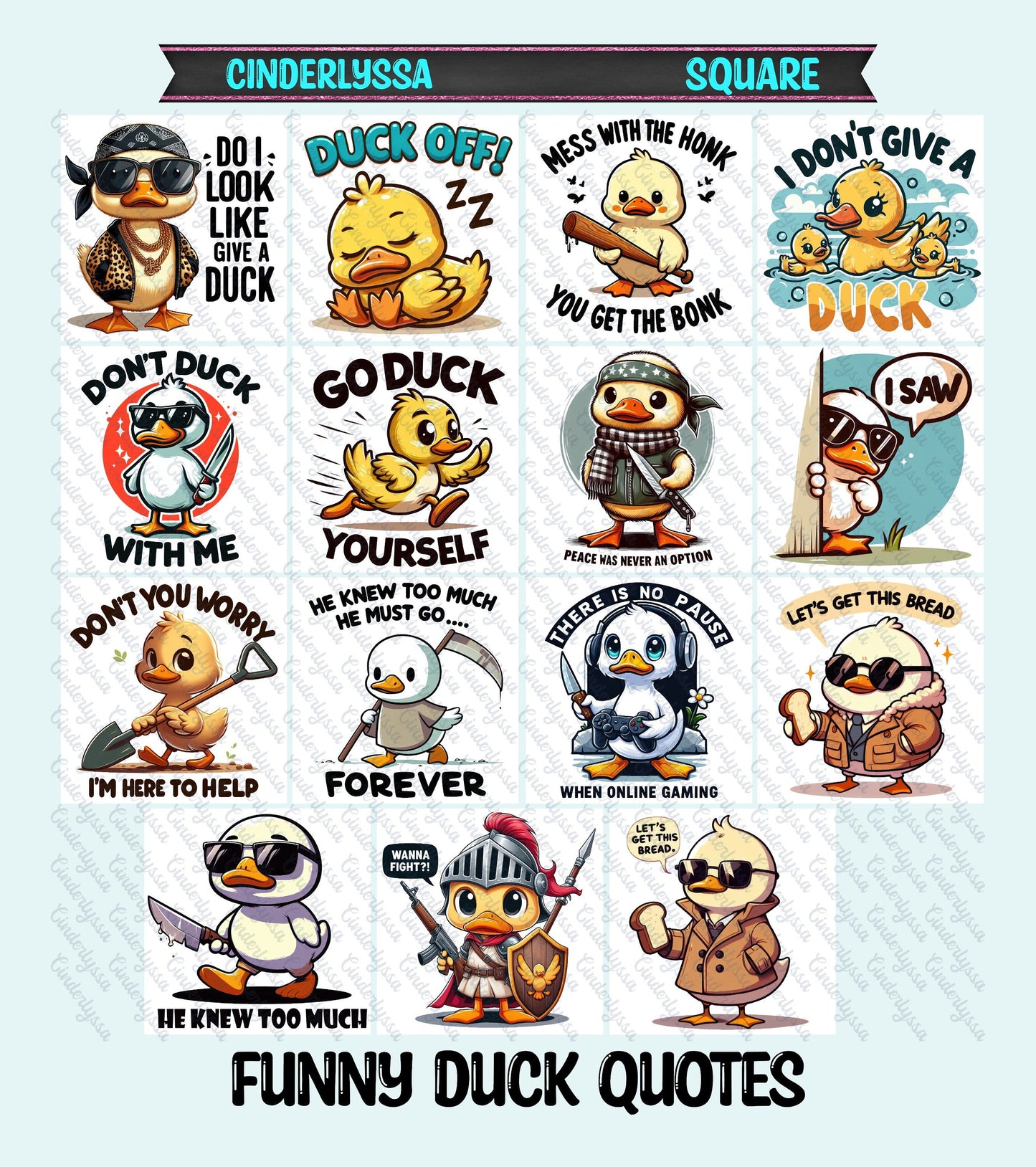 2 inch Square Funny Duck Quotes Cardstock Only for freshies -NO MOLD: Car Freshener, Premium Cardstock Image