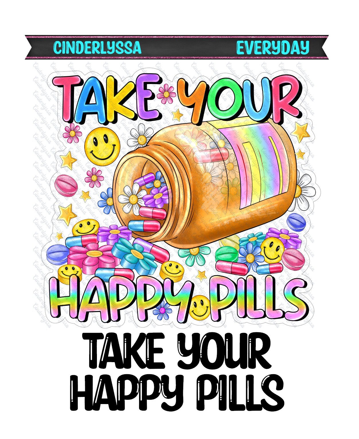 Take Your Happy Pills: Smiley Face, Flowers, Mental Health Silicone Mold, Aroma Bead Molds, Car Freshener Mold, Premium Cardstock Images