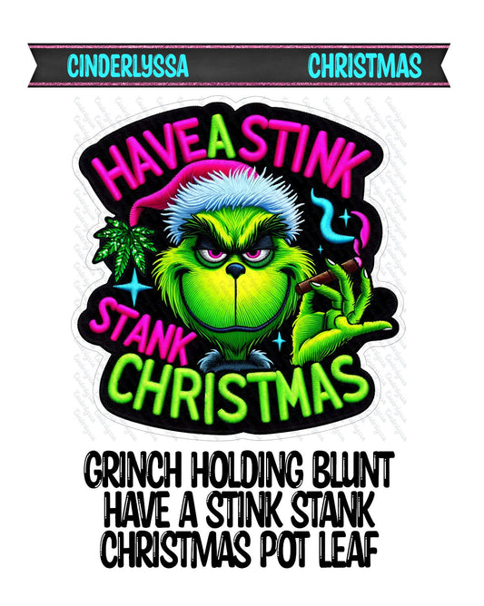 Grinch Holding Blunt: Have a Stink Stank Christmas Pot Leaf Silicone Mold, Aroma Bead Molds, Car Freshener Mold, Premium Cardstock Images