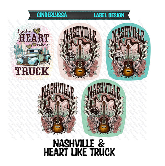 Label Design: Nashville & Heart Like a Truck Cardstock Silicone Mold, Aroma Bead Molds, Car Freshener Mold, Car Freshies, Premium Cardstock Images