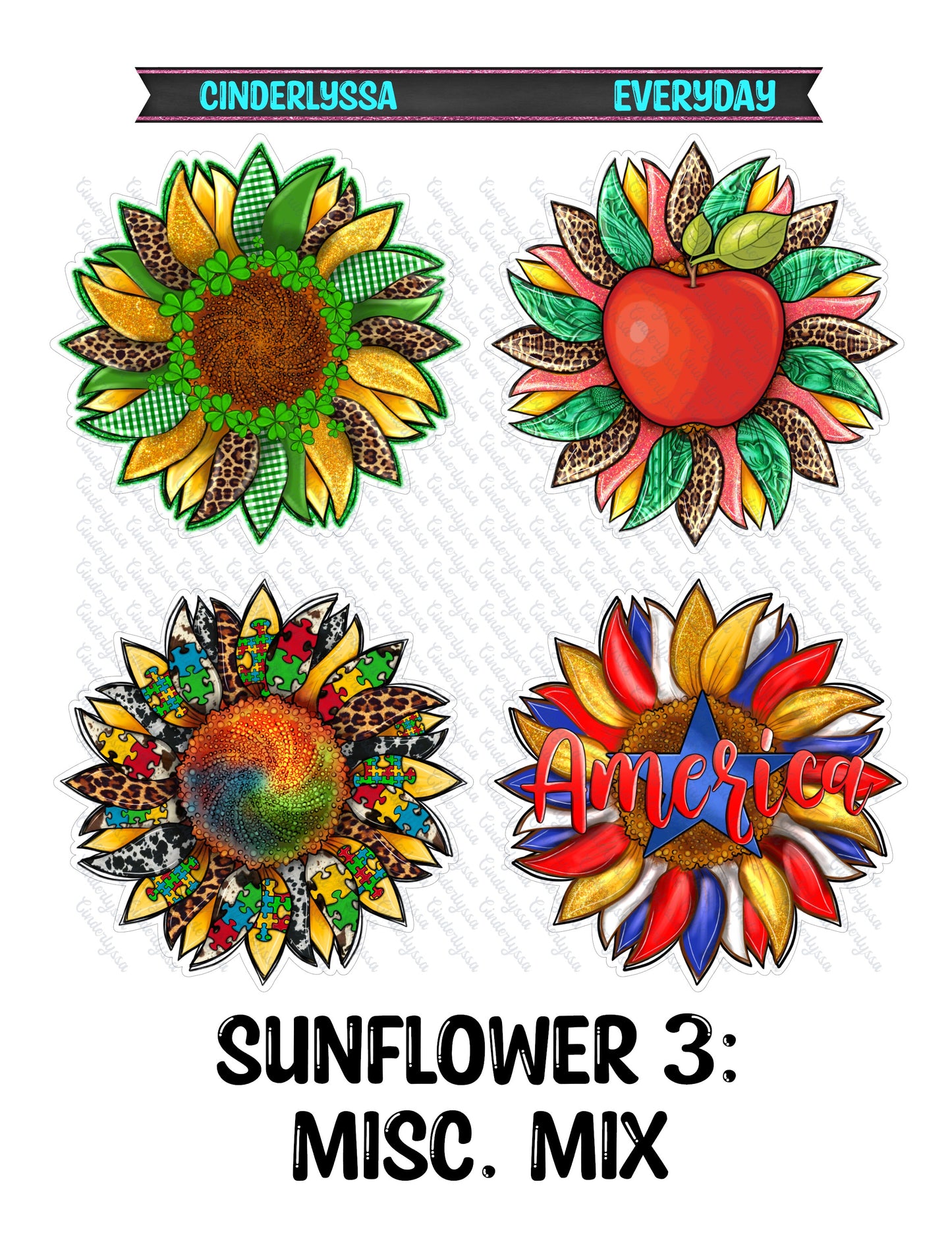 Sunflowers Mold Version 3 - Leopard, Peace Sign, Mom, Hello Spring, Aroma Bead Molds, Car Freshener Molds, Premium Cardstock Images