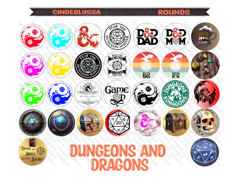 3 inch Round Dungeon & Dragons: DND Cardstock Only for freshies - NO MOLD for Aroma Bead Molds, Premium Cardstock Images