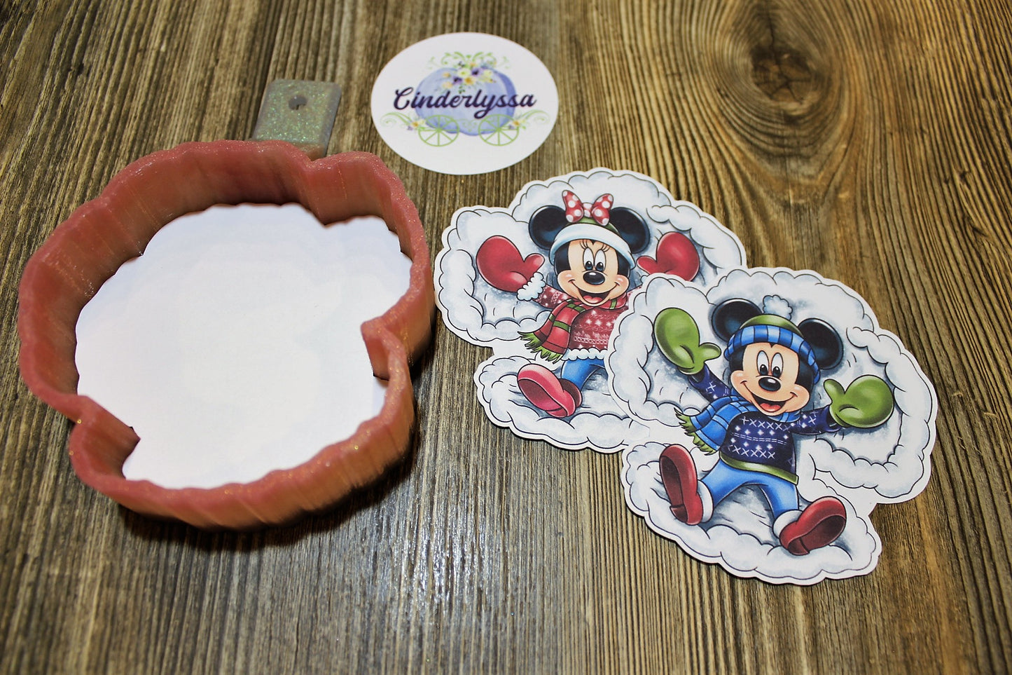 Mickey & Minnie Snow Angel Winter/Christmas Silicone Mold, Aroma Bead Molds, Car Air Freshener Mold, Premium Cardstock Images