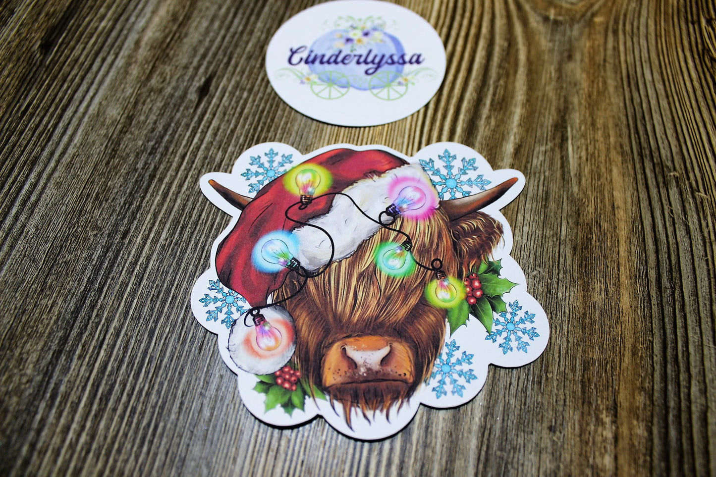 Christmas Highland Cow with Santa Hat and Christmas Lights - Heifer, Cute Cow Silicone Mold, Aroma Bead Molds, Car Freshener Mold