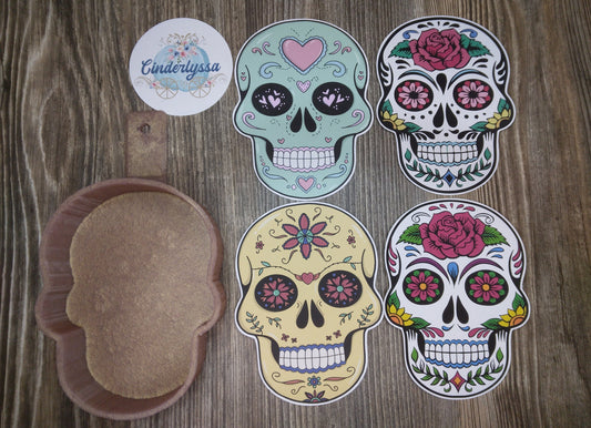 Day of The Dead Sugar Skulls Style 1 With Multiple Insert Options Silicone Mold, Aroma Bead Molds, Car Freshener Mold