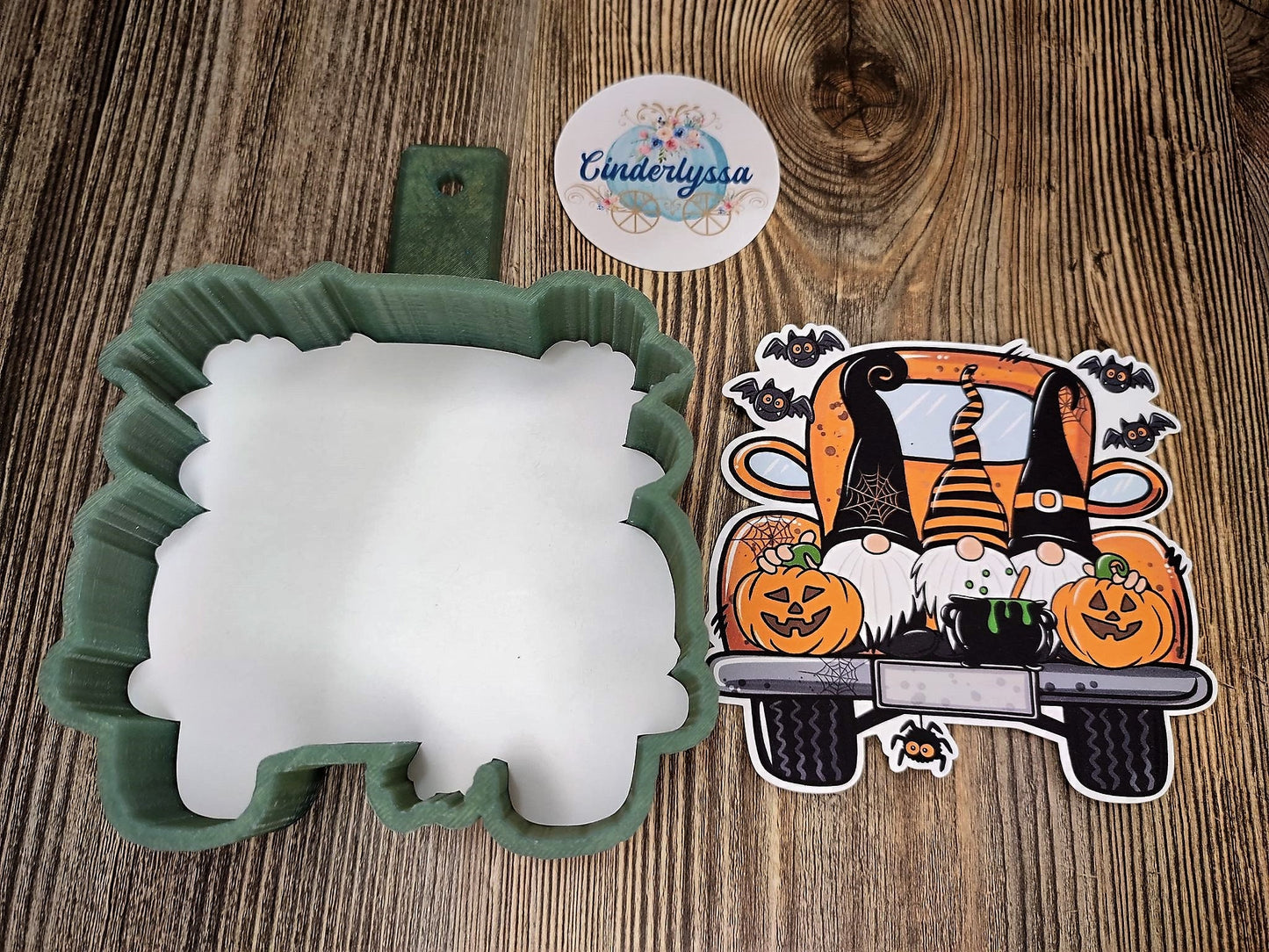 Farm Truck with Gnomes, Pumpkins, Bats Halloween Cardstock Silicone Mold, Aroma Bead Molds, Car Freshener Mold, Premium Cardstock Images