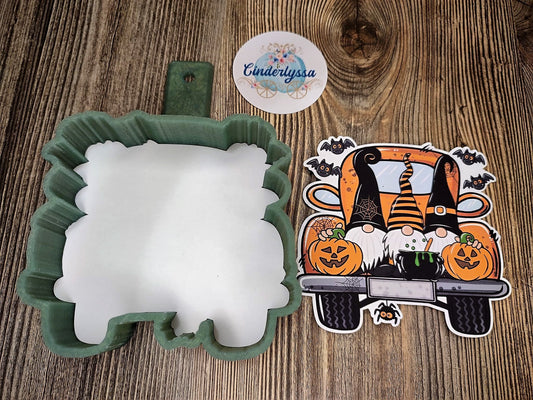 Farm Truck with Gnomes, Pumpkins, Bats Halloween Silicone Mold, Aroma Bead Molds, Car Freshener Mold, Premium Cardstock Images