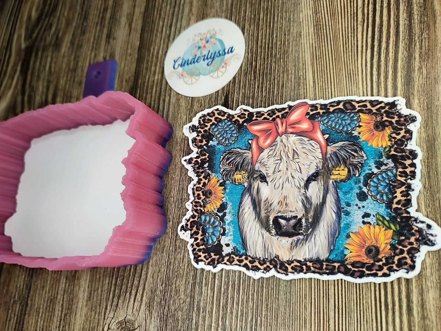 Western White Baby Cow with Red Bandana, Turquoise Gemstone Cardstock Silicone Mold, Aroma Bead Molds, Car Freshener Mold, Premium Cardstock Images