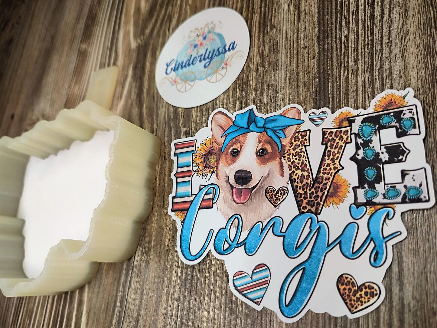 Love Corgis Western Country with Turquoise/Leopard Silicone Mold, Aroma Bead Molds, Car Freshener Mold, Premium Cardstock Images