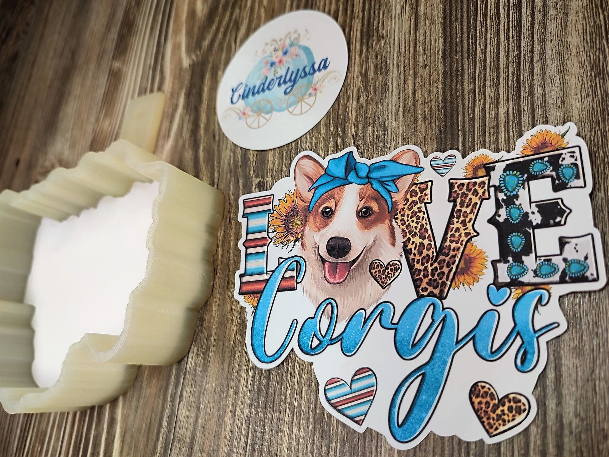 Love Corgis Western Country with Turquoise/Leopard Silicone Mold, Aroma Bead Molds, Car Freshener Mold, Premium Cardstock Images