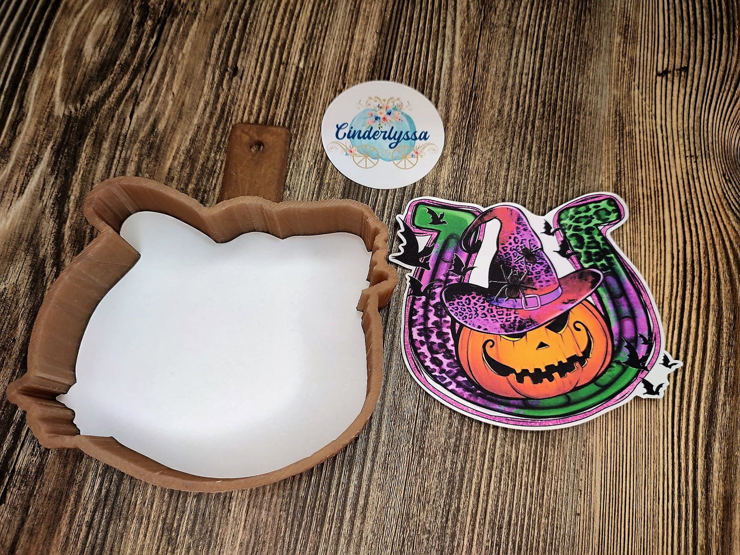 Halloween Horseshoe with Witch Pumpkin and Bats Cardstock Silicone Mold, Aroma Bead Molds, Car Freshener Mold, Premium Cardstock Images