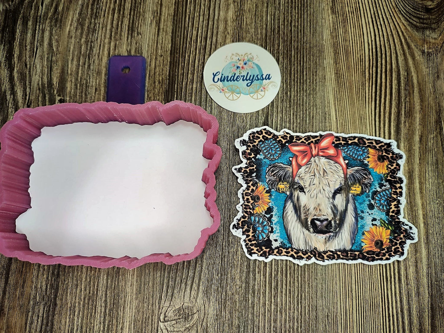 Western White Baby Cow with Red Bandana, Turquoise Gemstone Cardstock Silicone Mold, Aroma Bead Molds, Car Freshener Mold, Premium Cardstock Images