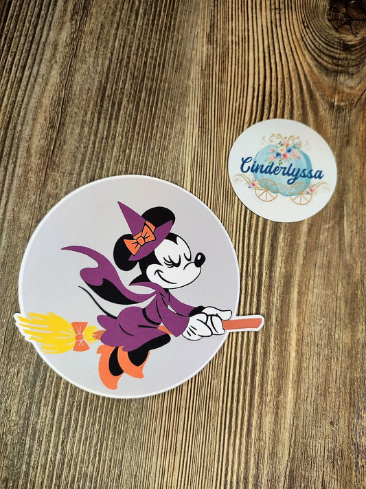 Halloween Minnie Witch Flying on Broom Cardstock Silicone Mold, Aroma Bead Molds, Car Freshener Mold, Premium Cardstock Images