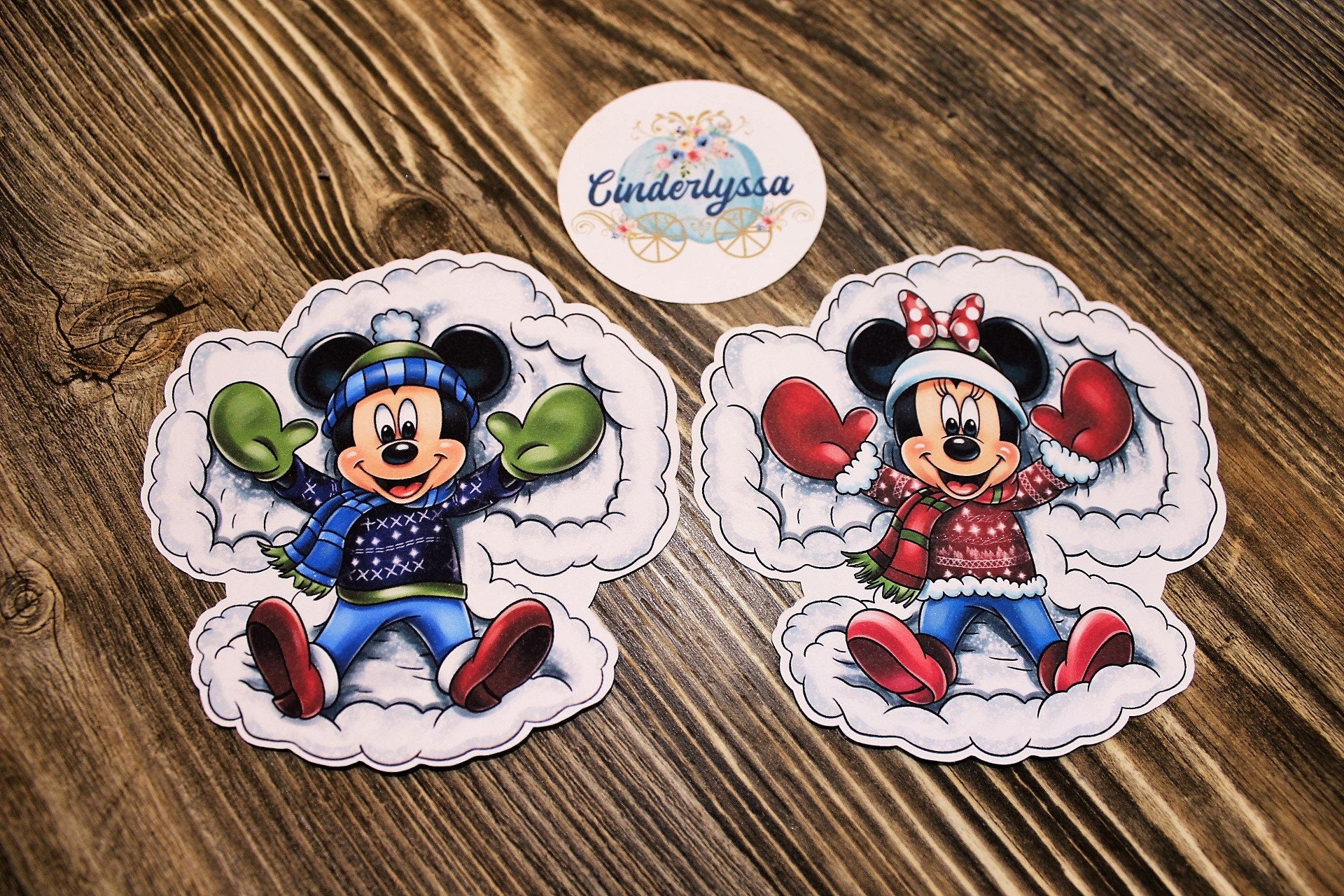 Mickey & Minnie Snow Angel Winter/Christmas Silicone Mold, Aroma Bead Molds, Car Air Freshener Mold, Premium Cardstock Images