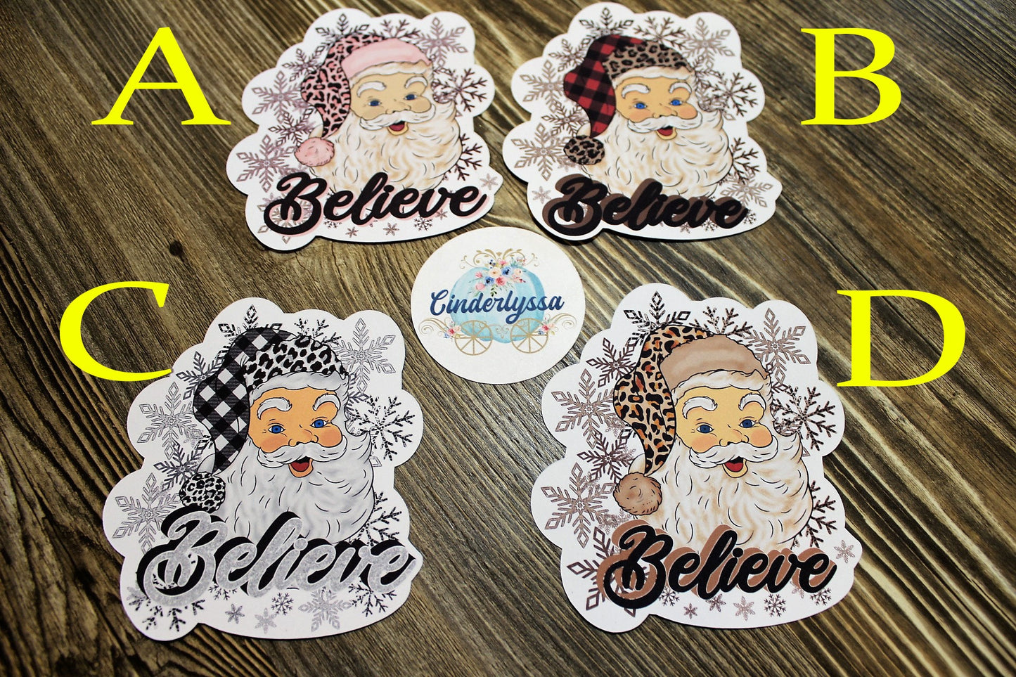 Believe Santa: Multiple Images with Leopard/Buffalo Plaid and Snowflakes Silicone Mold, Aroma Bead Molds, Car Freshener Mold