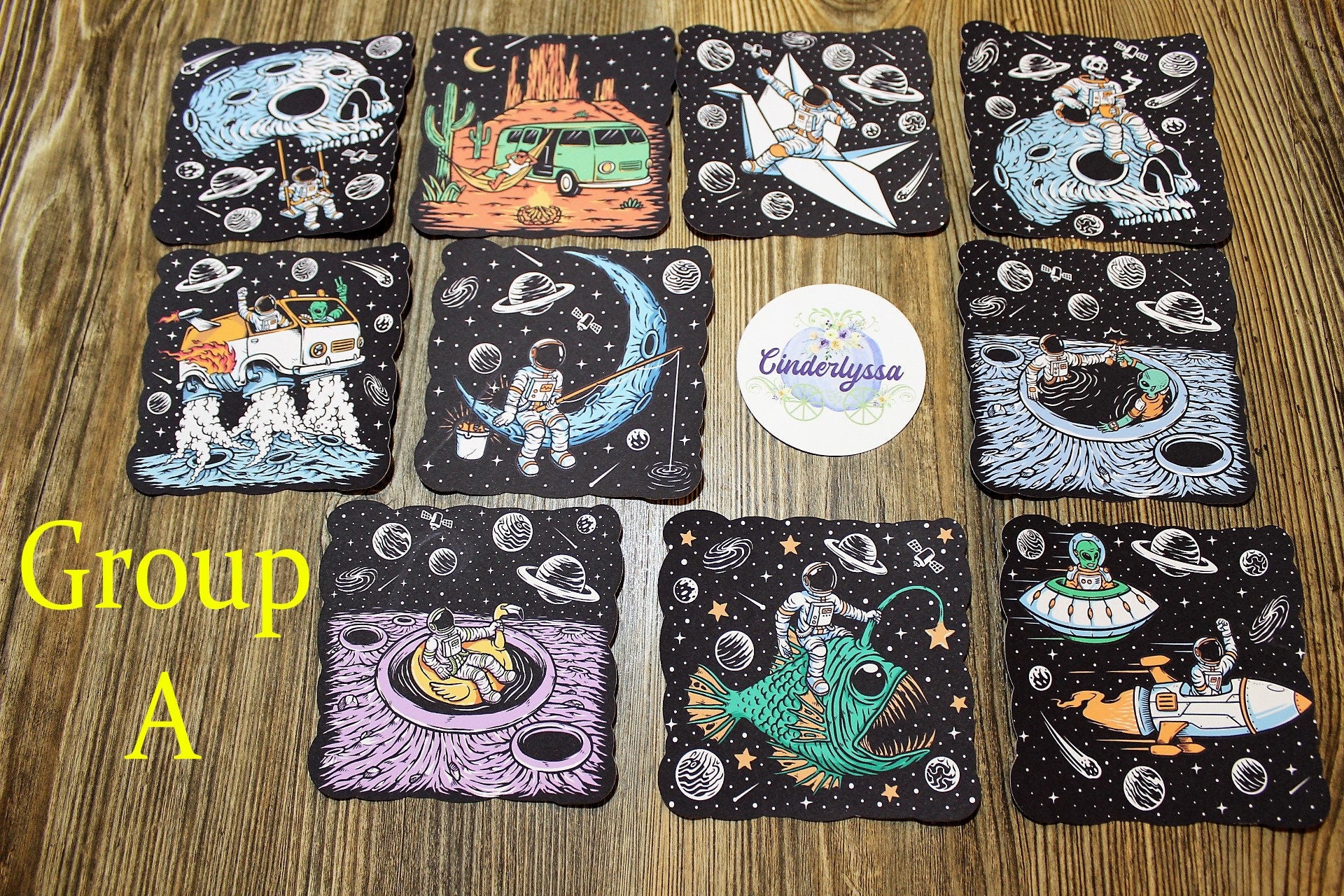 Astronaut and Alien Having Fun In Space - 20 Scenes Silicone Mold, Aroma Bead Molds, Car Freshener Mold, Premium Cardstock Images