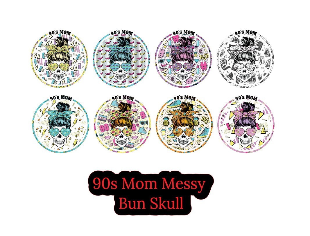 3 inch Round 90s Mom: Messy Bun Skull Cardstock Only for freshies -NO MOLD for Aroma Bead Molds, Car Freshener, Premium Cardstock Images