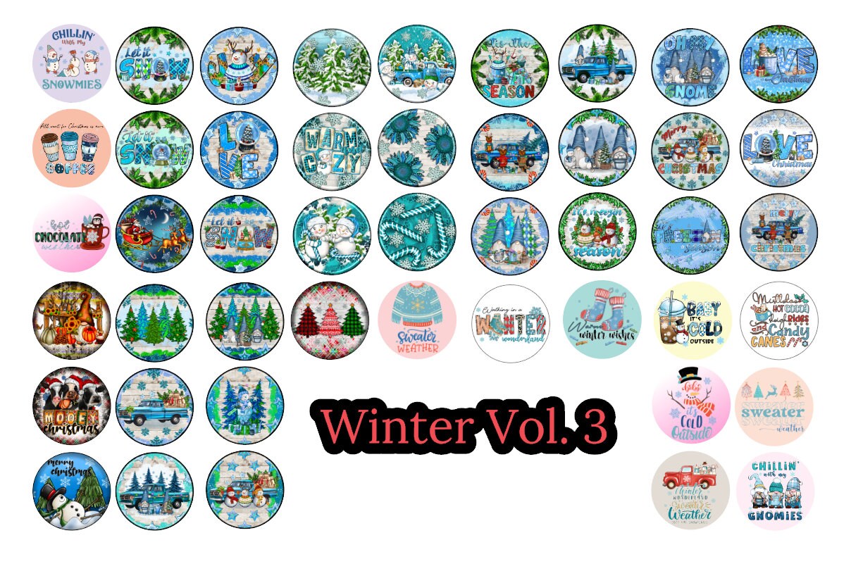 3 inch Round Winter Vol. 3 Cardstock Only for freshies: Silicone Mold, for Aroma Bead Molds, Car Freshener, Premium Cardstock Images