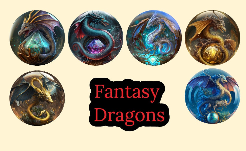 3 inch Round Fantasy Dragons Cardstock Only for freshies: Silicone Mold, for Aroma Bead Molds, Car Freshener, Premium Cardstock Images